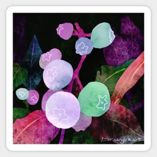 Pink Blueberry Branch Negative Painting Watercolor Sticker